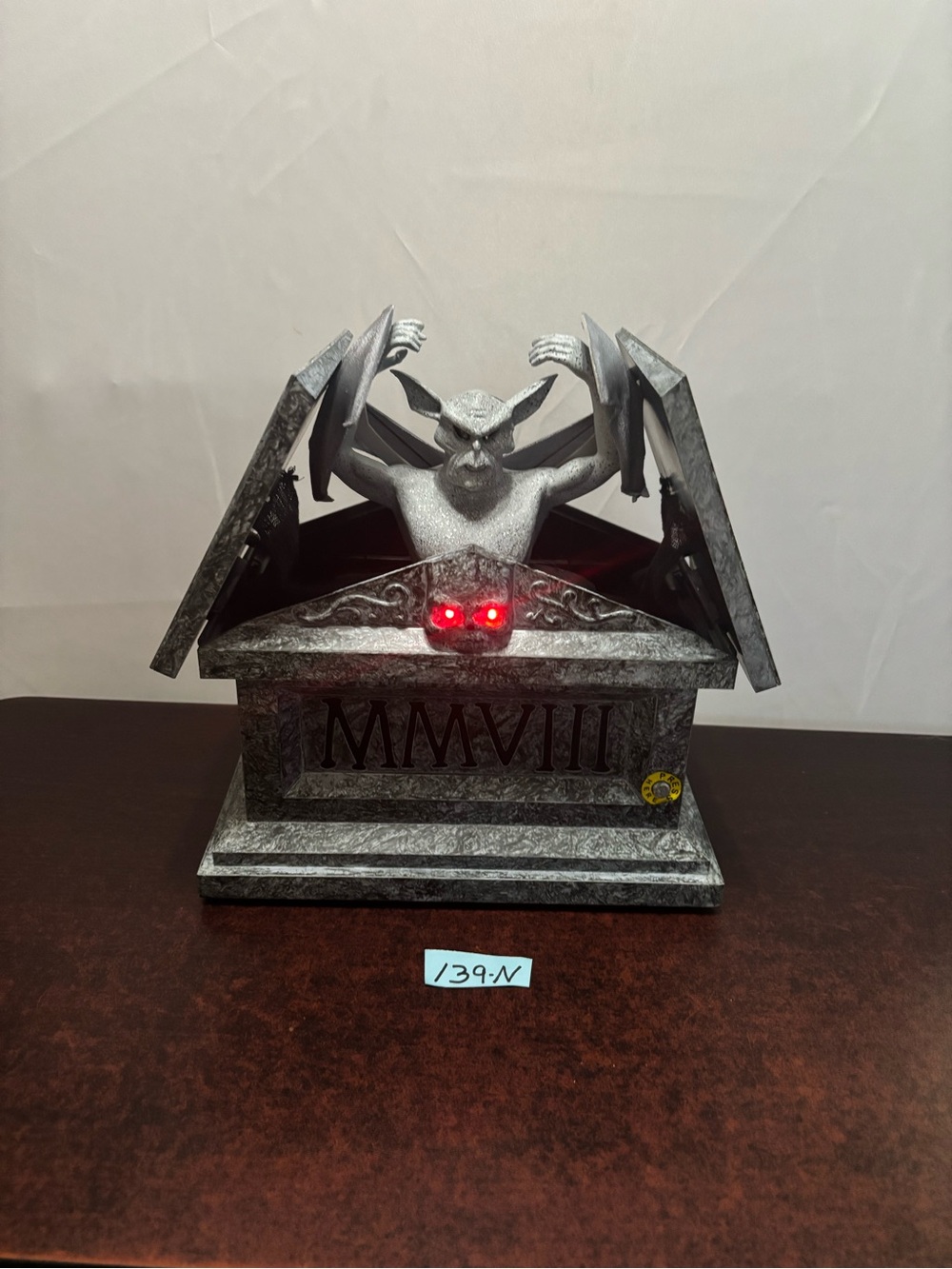 Gemmy Gray Gargoyle Tomb Halloween Decor with Red LED Eyes